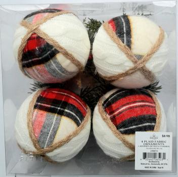 HOLIDAY Time Plaid Fabric Ornaments Stoff Weihnachtskugeln 4 Teile